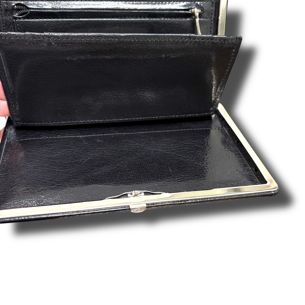 Vintage Abas Black Leather Frame Cache Wallet Silver Hardware Hard Shell - Picture 3 of 9